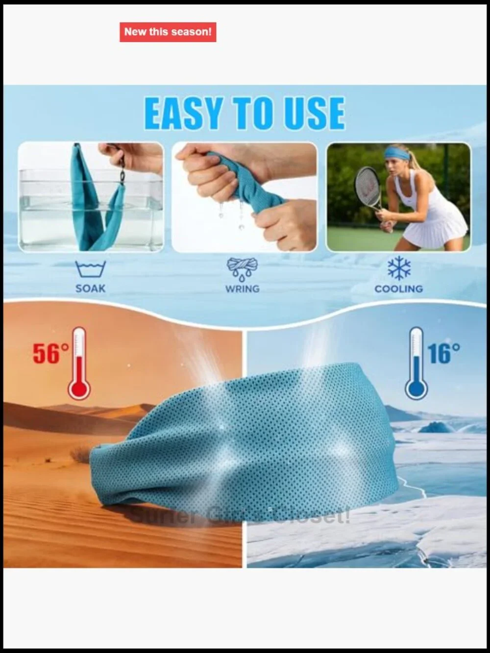 Cooling Headband Non-Slip Sweatband Moisture Wicking Sports Headband for